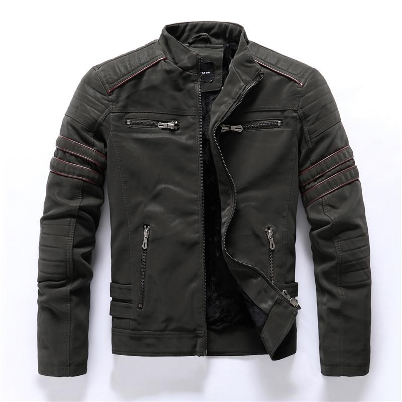 Faux Leather Stand-Up Collar Jacket for Motorcyclists