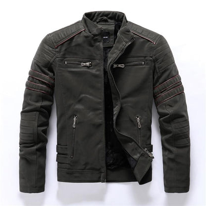 Faux Leather Stand-Up Collar Jacket for Motorcyclists