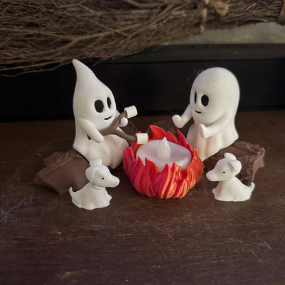 Ghost Campfire Resin Ornament for Halloween Decorations, Unique Halloween Party Decor