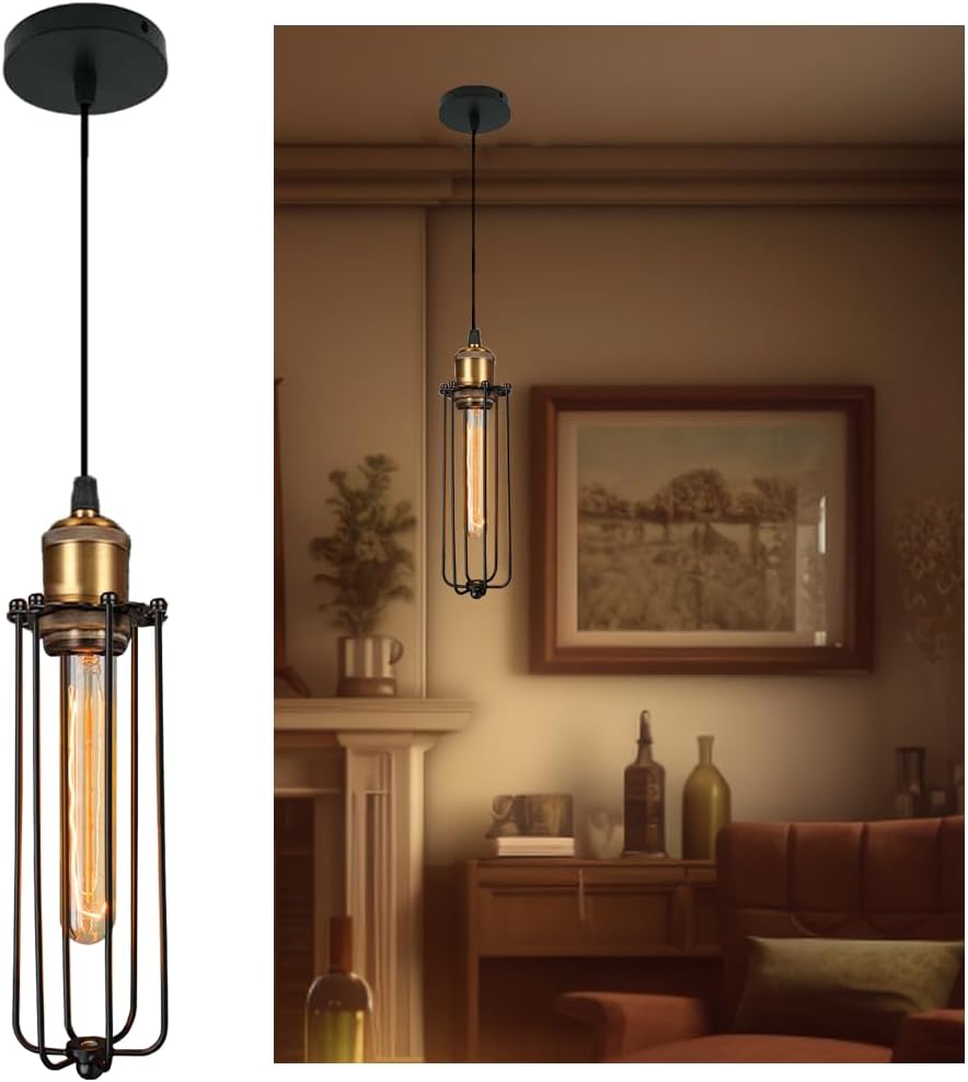 Vintage Cage Pendant Light – Industrial Style Hanging Lamp