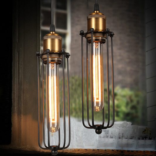 Vintage Cage Pendant Light – Industrial Style Hanging Lamp