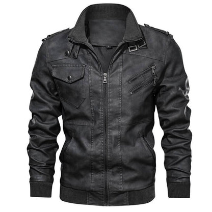 Men's Faux Leather Jacket with Removable Hood