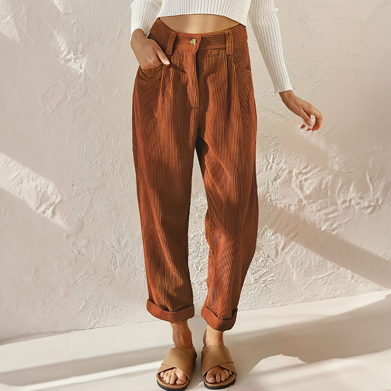 High-Waisted Corduroy Trousers for Women