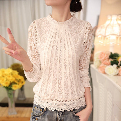 Long Sleeve Chiffon Lace Crocheted Tops