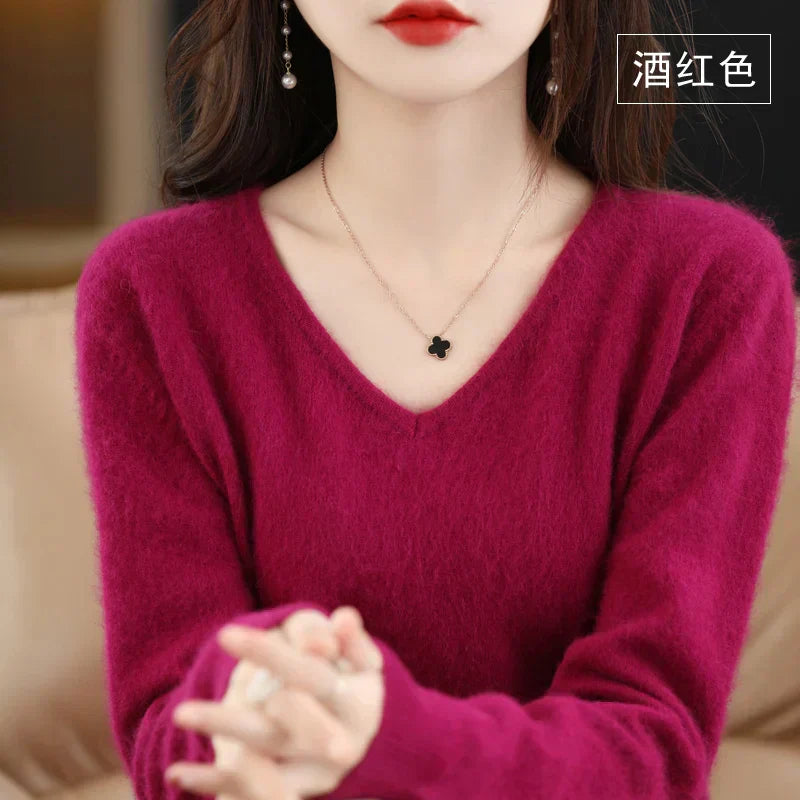 LunaWeave 100% Cashmere V-Neck Sweater For Women Slim Fit