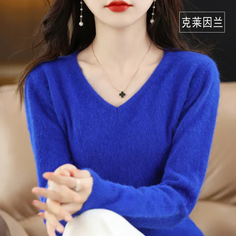 LunaWeave 100% Cashmere V-Neck Sweater For Women Slim Fit