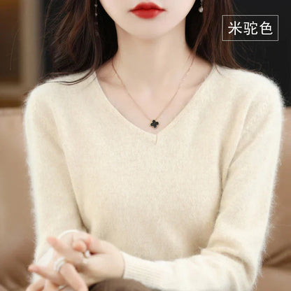 LunaWeave 100% Cashmere V-Neck Sweater For Women Slim Fit