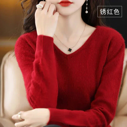 LunaWeave 100% Cashmere V-Neck Sweater For Women Slim Fit