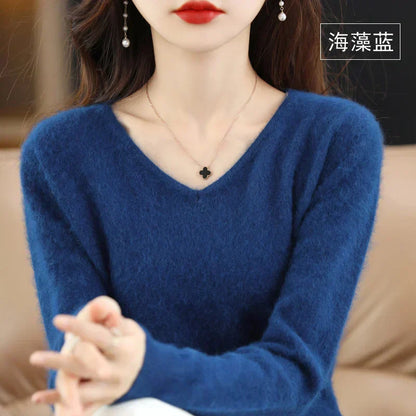 LunaWeave 100% Cashmere V-Neck Sweater For Women Slim Fit