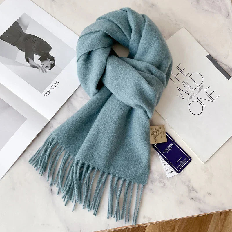 Lyvara Wool Narrow Scarf - Unisex Solid Color Warm & Soft
