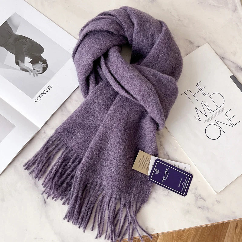 Lyvara Wool Narrow Scarf - Unisex Solid Color Warm & Soft
