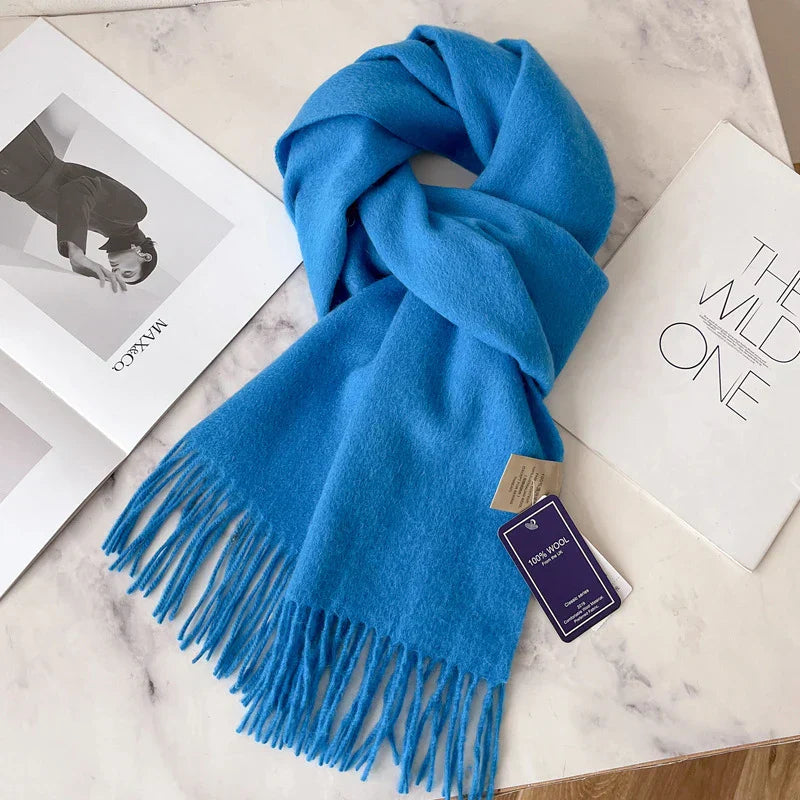 Lyvara Wool Narrow Scarf - Unisex Solid Color Warm & Soft