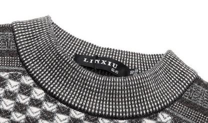 Men's Checked Knit Turtleneck Sweater