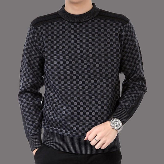Men's Checked Knit Turtleneck Sweater