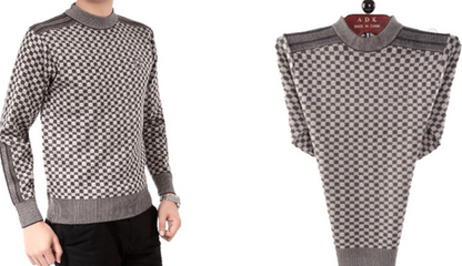 Men's Checked Knit Turtleneck Sweater