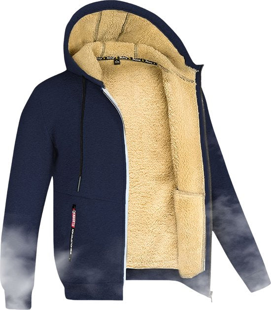 Men's Zipper Hoodie Made of Lambswool for Winter