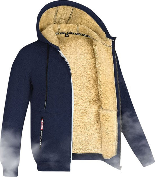 Men's Zipper Hoodie Made of Lambswool for Winter