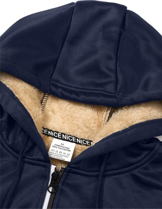 Men's Zipper Hoodie Made of Lambswool for Winter