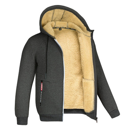 Men's Zipper Hoodie Made of Lambswool for Winter