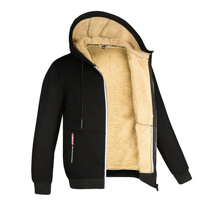 Men's Zipper Hoodie Made of Lambswool for Winter