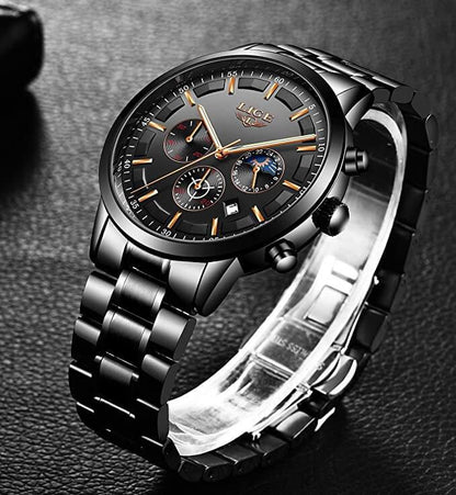Men's Black Steel Wristwatch