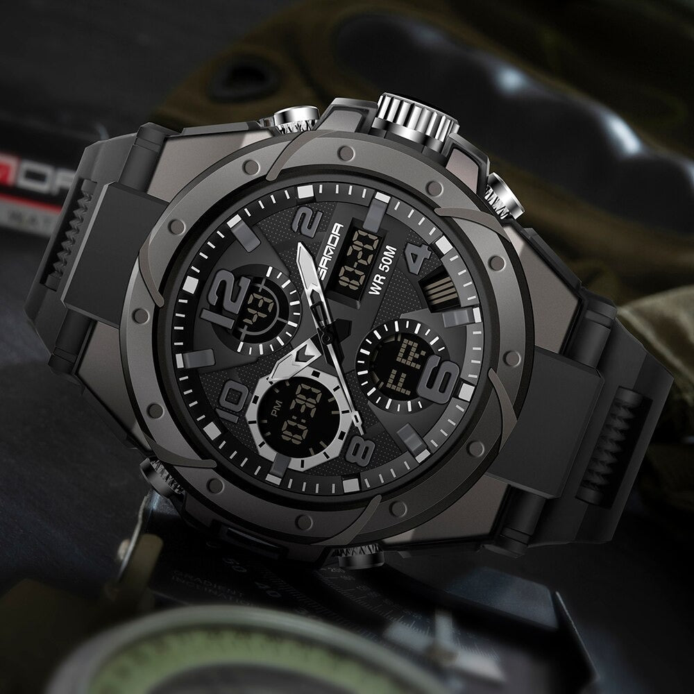 Rugged Men's Tactical Watch with Dual Time