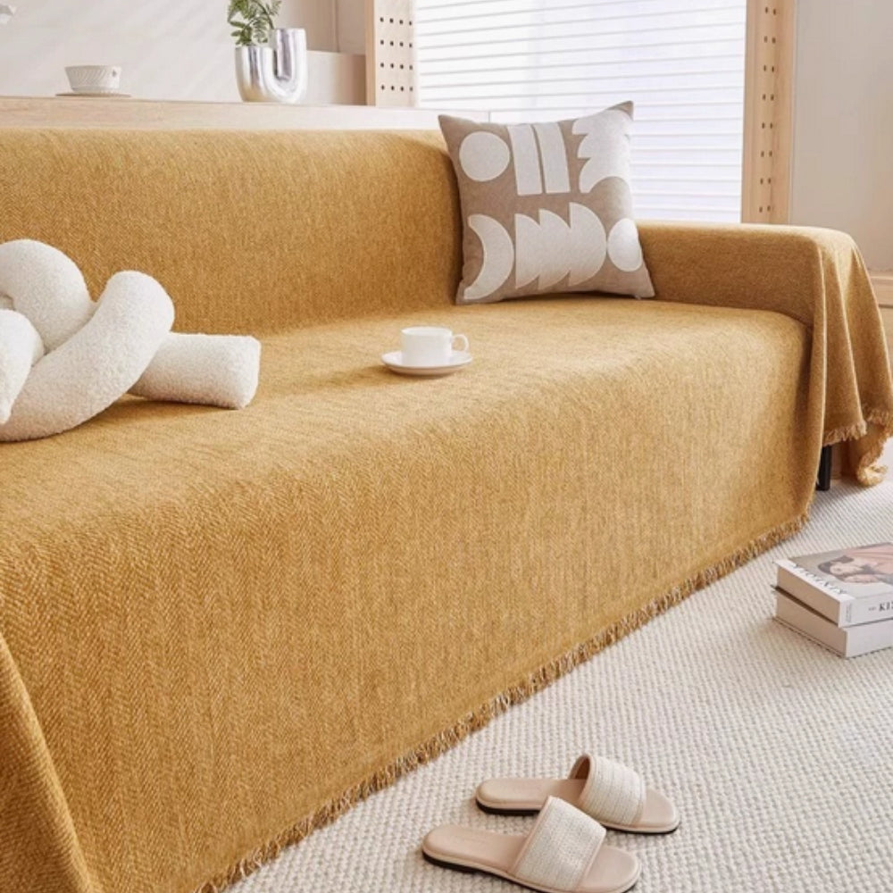 Modern Chenille Sofa Cover with Tassel Accent