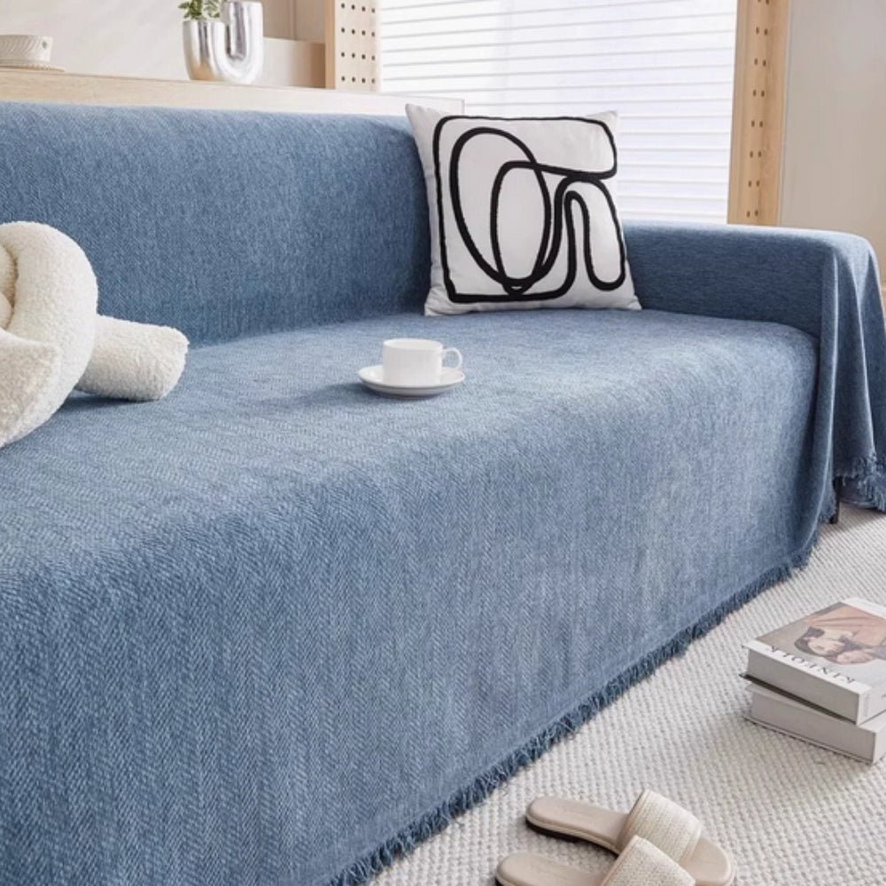 Modern Chenille Sofa Cover with Tassel Accent