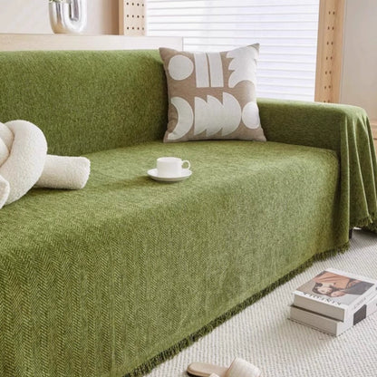 Modern Chenille Sofa Cover with Tassel Accent