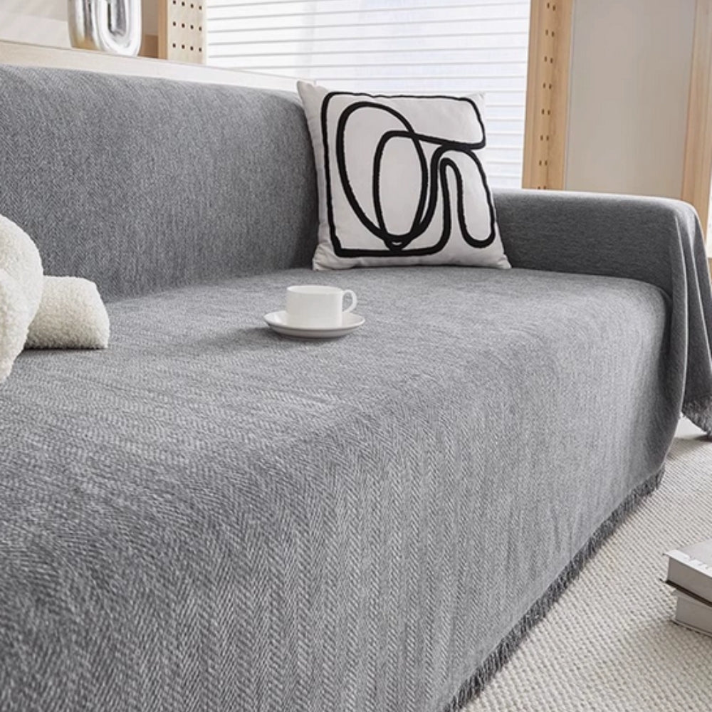Modern Chenille Sofa Cover with Tassel Accent