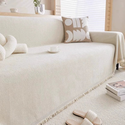 Modern Chenille Sofa Cover with Tassel Accent