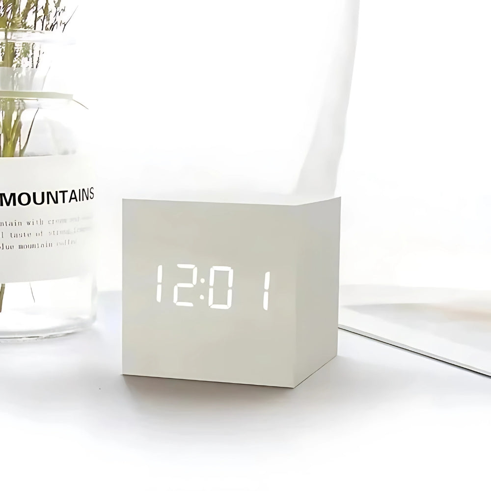 Compact LED Digital Cube Clock with Temp Display