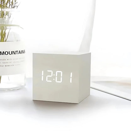 Compact LED Digital Cube Clock with Temp Display