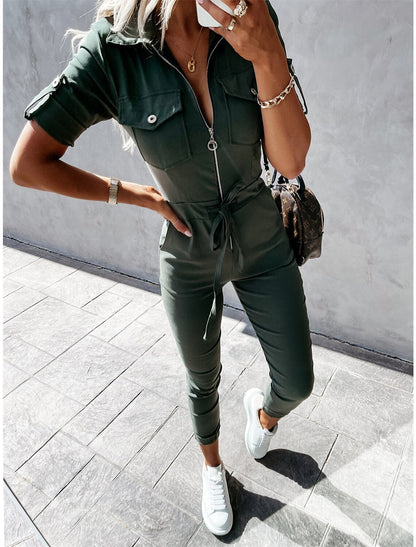 Women's Cargo Utility Jumpsuit with Tie Belt