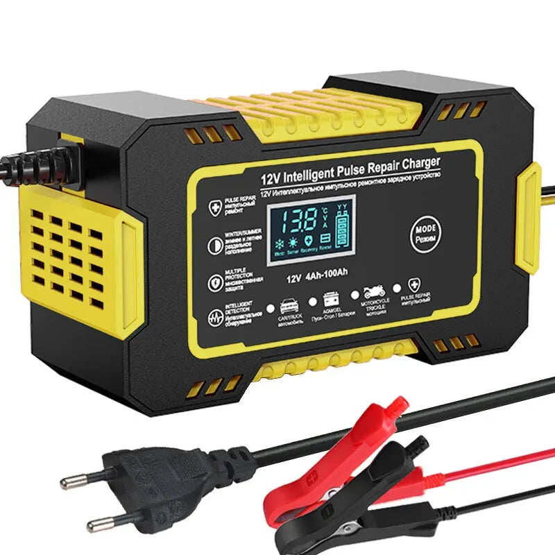 Niki | 12V 6A Smart Car Battery Charger | Pulse Repair, LCD Screen & Fast Charging for AGM, Gel & Lead-Acid Batteries