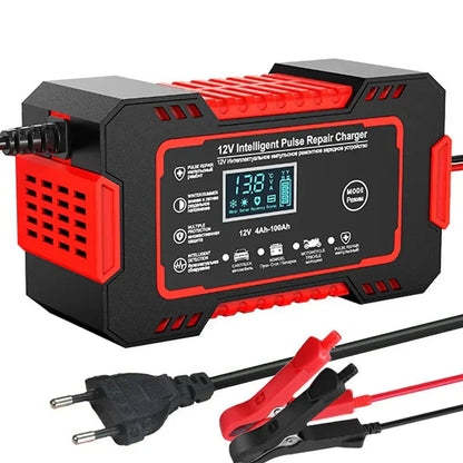 Niki | 12V 6A Smart Car Battery Charger | Pulse Repair, LCD Screen & Fast Charging for AGM, Gel & Lead-Acid Batteries