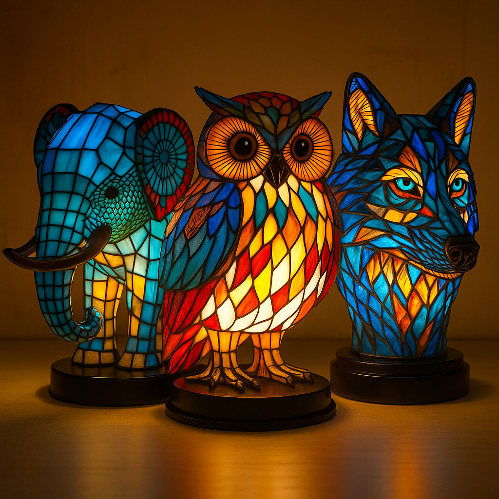 Niki | Artistic Animal Head Lamp, Stained Glass Look