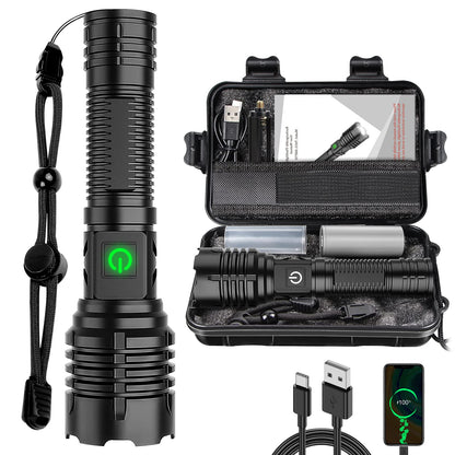 Niki | Banral 100000 lumen rechargeable flashlight, IPX6 waterproof, 5 modes, zoomable, aluminum