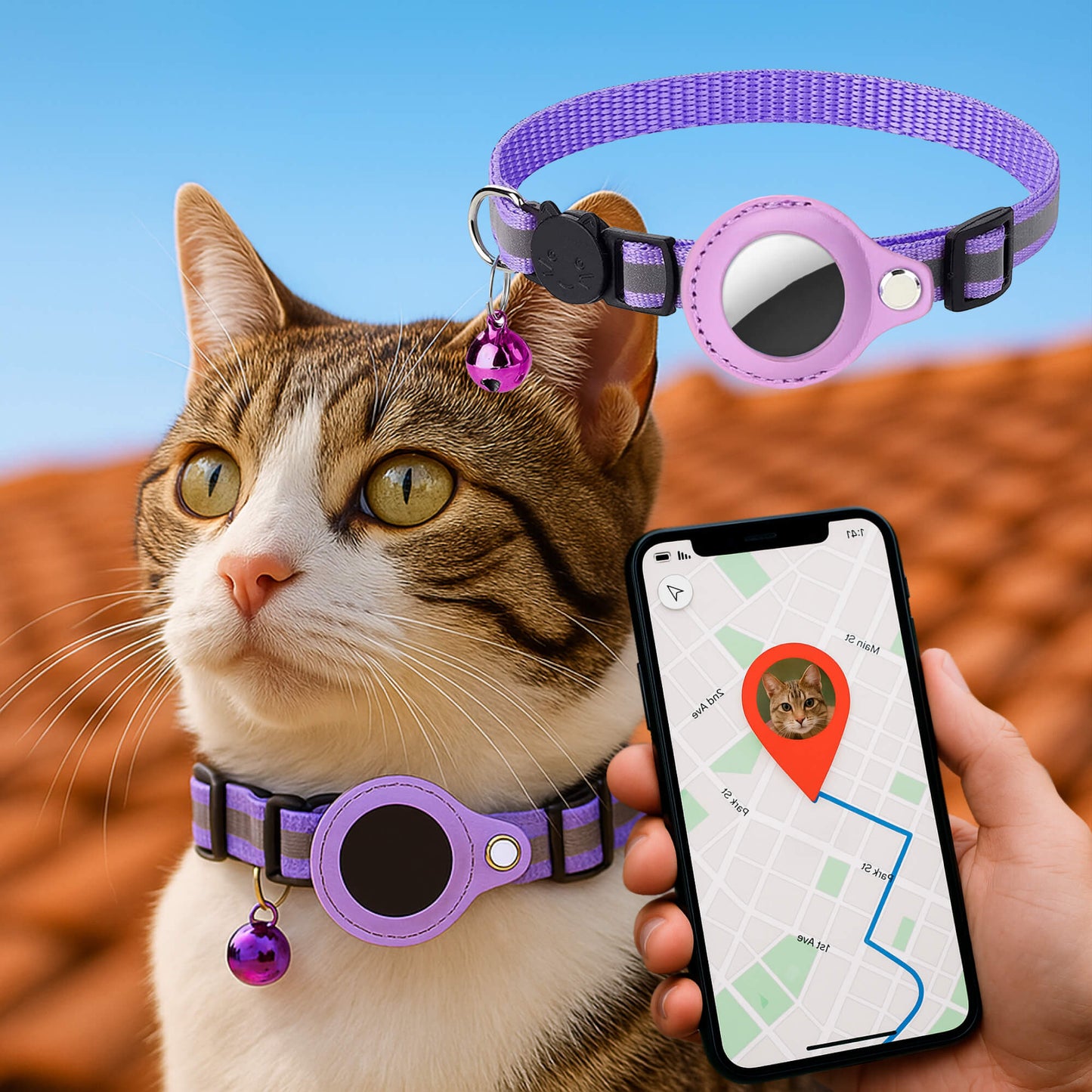 Niki | Cat GPS Tracking Collar | Quick Release Lock, Reflective Design & Durable for Outdoor Safety Adventures