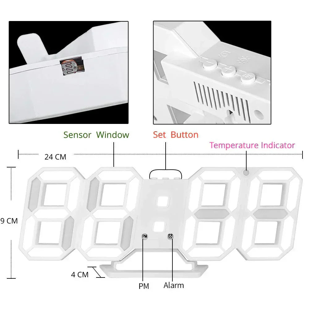 Niki | 3D LED Digital Wall Clock - Modern Style, Adjustable Brightness