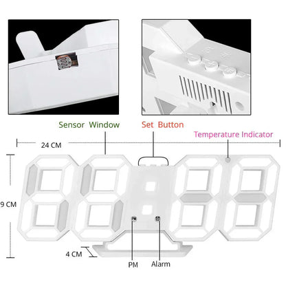 Niki | 3D LED Digital Wall Clock - Modern Style, Adjustable Brightness