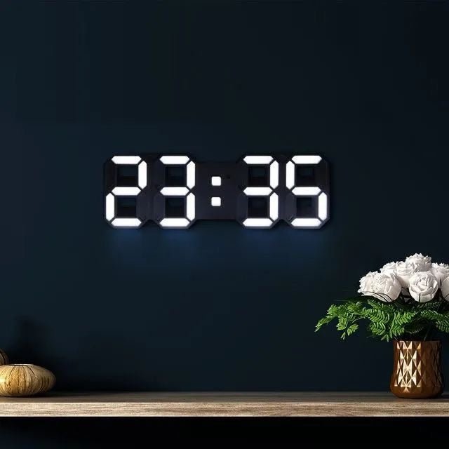 Niki | 3D LED Digital Wall Clock - Modern Style, Adjustable Brightness