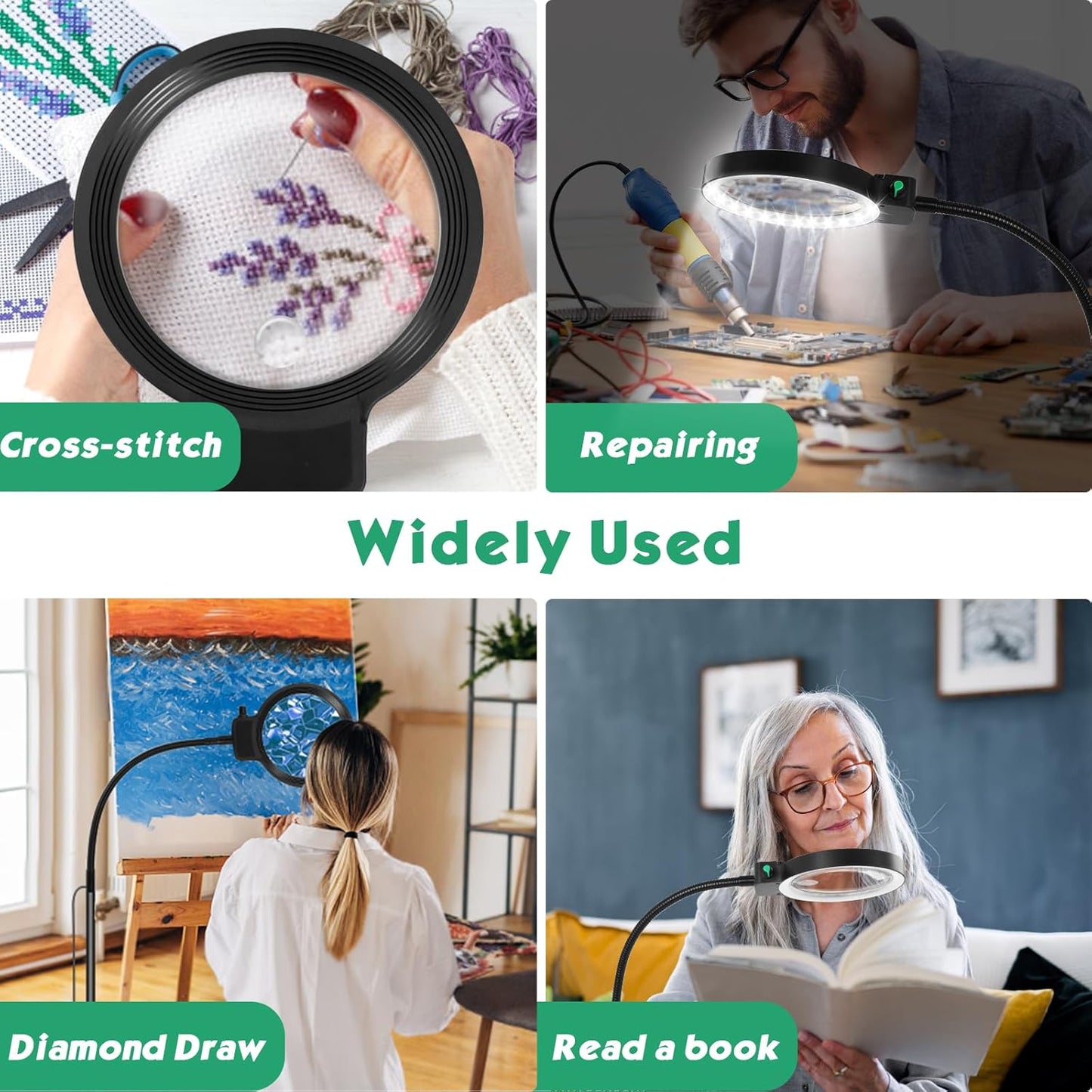 Niki | Full-Page Magnifying Glass with LED Light – Hands-Free Reading Aid for Books, Crafts & Hobbies