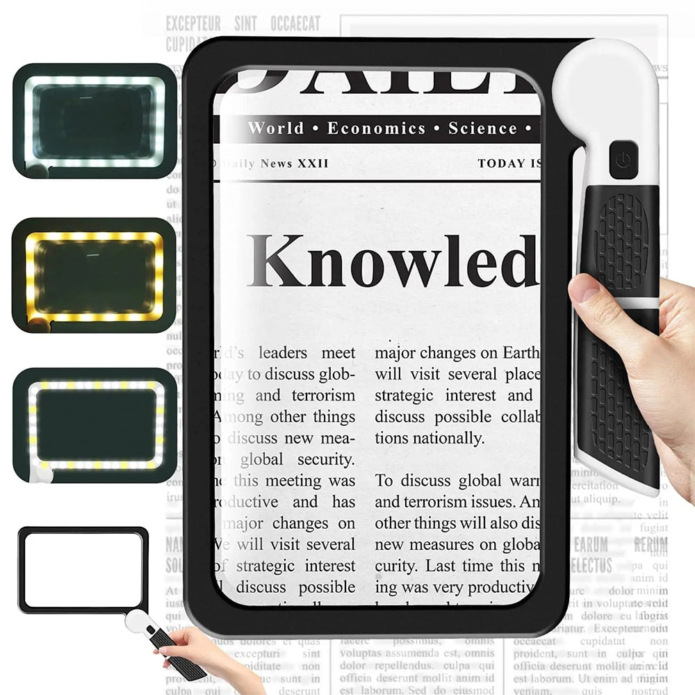 Niki | Full-size Handheld Magnifying Glass – 5X Magnification, LED-lit Magnifier with 3 Modes, Ideal for Reading Books and Seniors