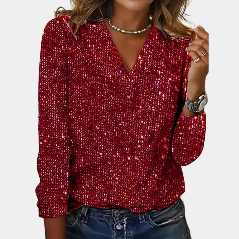 Niki | Sparkly V-Neck Glitter Top