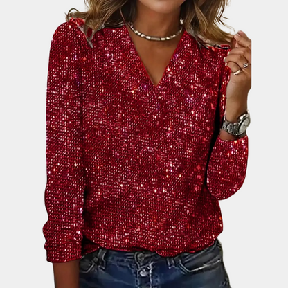 Niki | Sparkly V-Neck Glitter Top