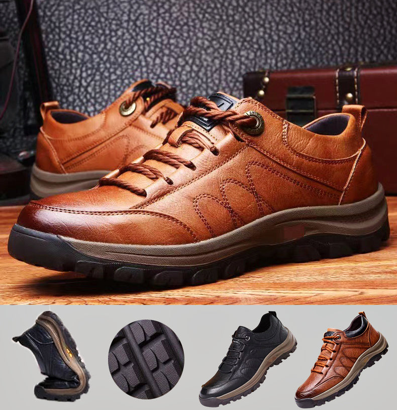 Niki | Hand-Stitched Men's Casual Shoes | Genuine Cowhide Leather | Orthopedic Three-Foot Support Design | Non-Slip Rubber Sole | Water-Repellent & Breathable | Black & Brown