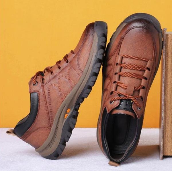 Niki | Hand-Stitched Men's Casual Shoes | Genuine Cowhide Leather | Orthopedic Three-Foot Support Design | Non-Slip Rubber Sole | Water-Repellent & Breathable | Black & Brown
