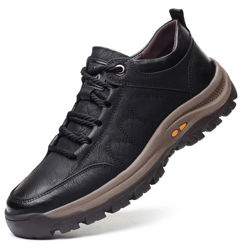 Niki | Hand-Stitched Men's Casual Shoes | Genuine Cowhide Leather | Orthopedic Three-Foot Support Design | Non-Slip Rubber Sole | Water-Repellent & Breathable | Black & Brown
