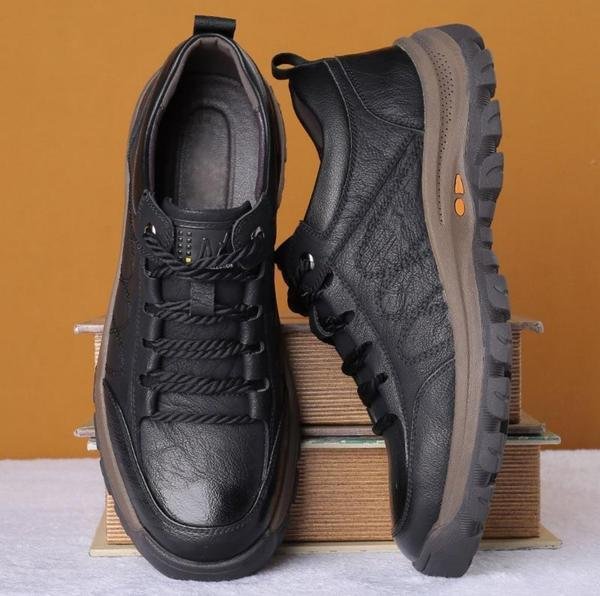 Niki | Hand-Stitched Men's Casual Shoes | Genuine Cowhide Leather | Orthopedic Three-Foot Support Design | Non-Slip Rubber Sole | Water-Repellent & Breathable | Black & Brown